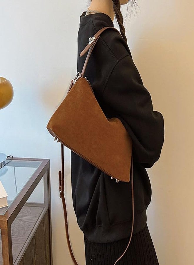 حقائب كتف من جلد الغزال للنساء من Bagkeak، حقيبة كروسبودي، حقيبة يد من جلد الغزال، حقائب كتف، حقائب عمل مترهلة، حقيبة يد هلالية، حقيبة يد بمقبض علوي - Image 2