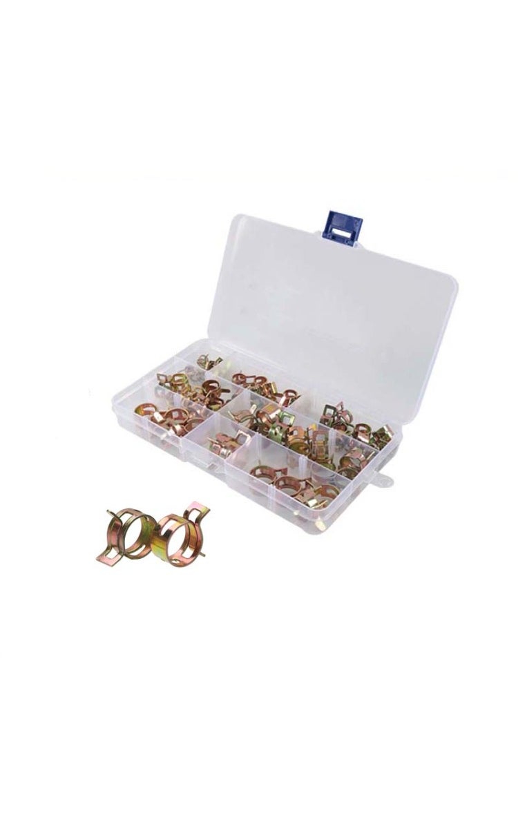 kashemano 60pcs Spring Band Type Hose Pipe Clamps, 6mm,9mm,10mm,12mm,14mm,15mm, Vacuum Low Pressure Air Hose Pipe Fasteners Clip - Image 1