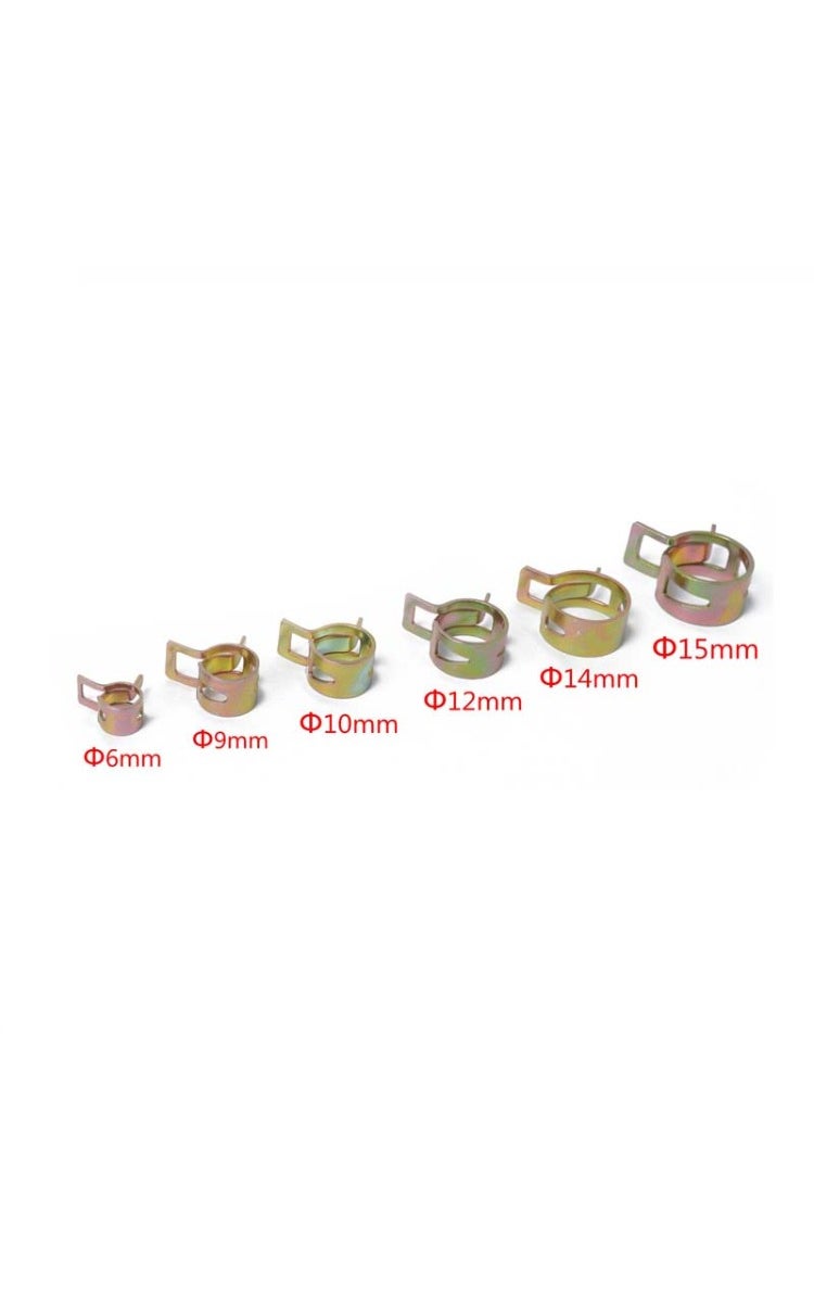 kashemano 60pcs Spring Band Type Hose Pipe Clamps, 6mm,9mm,10mm,12mm,14mm,15mm, Vacuum Low Pressure Air Hose Pipe Fasteners Clip - Image 3