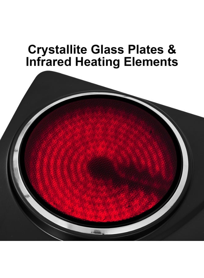 كوسيماكس لوحة ساخنة مزدوجة كهربائية ، لوحة تسخين السيراميك تحت الحمراء 1200W + 900W ، تسخين في ثواني ، التحكم في درجة الحرارة المزدوجة ، متوافقة مع جميع أدوات الطبخ - Image 3