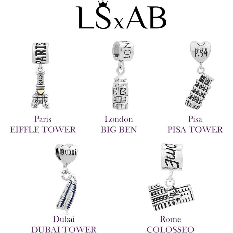 LSxAB Travel Location Charm Competible with Pandora Charm Bracelets Women Girls Journey World Viewpoint Tourist Spot Silver Dangle - Image 5