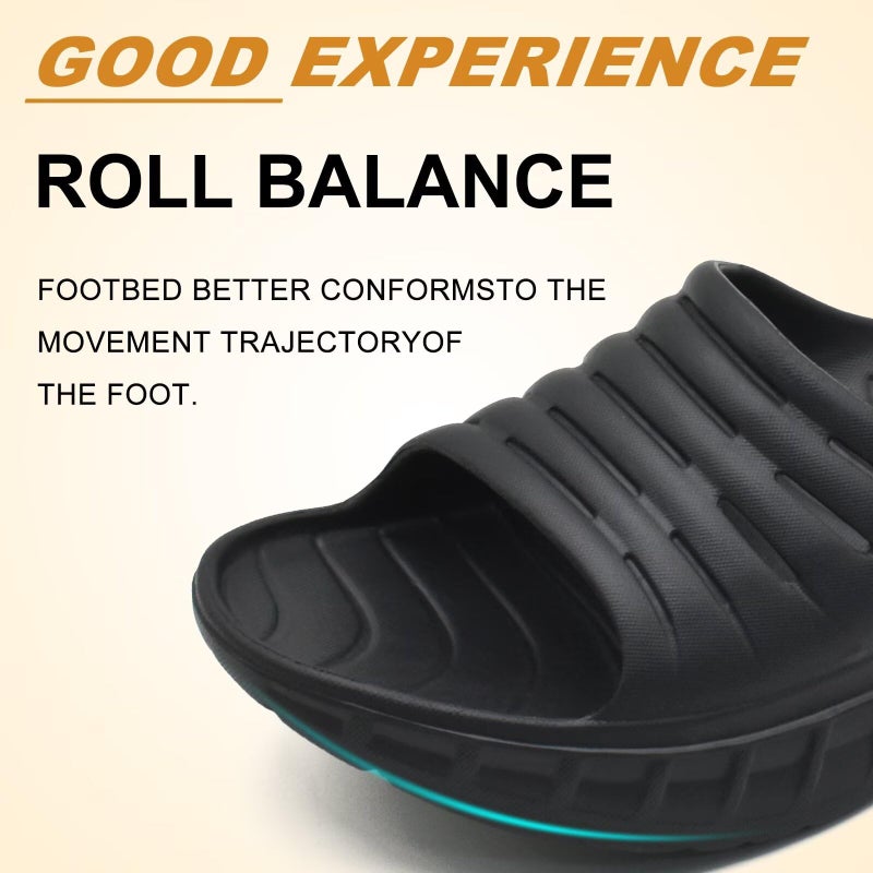KuaiLu Mens Recovery Sandals Orthotic Arch Support Open Toe Sport Slides Thick Cushion Orthopedic Plantar Fasciitis Slip On Wide Width Summer Pool Beach Waterproof Walking Slippers Black Size 9 - Image 4