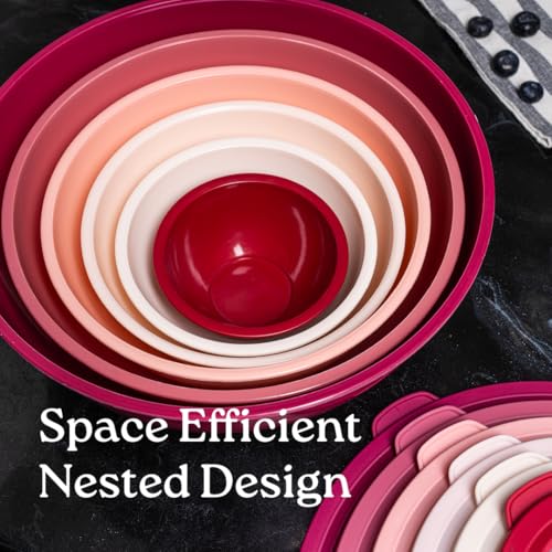 WHYSKO Mixing Bowl Set, 12 Piece Colorful Plastic Mixing Bowls with Lids Set for Food Prep Storage and Serving, Microwave and Dishwasher Safe for Kitchen Baking Cooking - Image 3