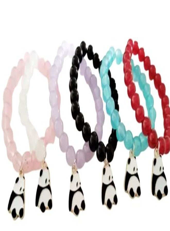 needs collection Women's Panda Stone Beads Couple-Combo Matching Relationship For Best Friends Couple Bracelets Black Panda (6 Pcs) - Image 2