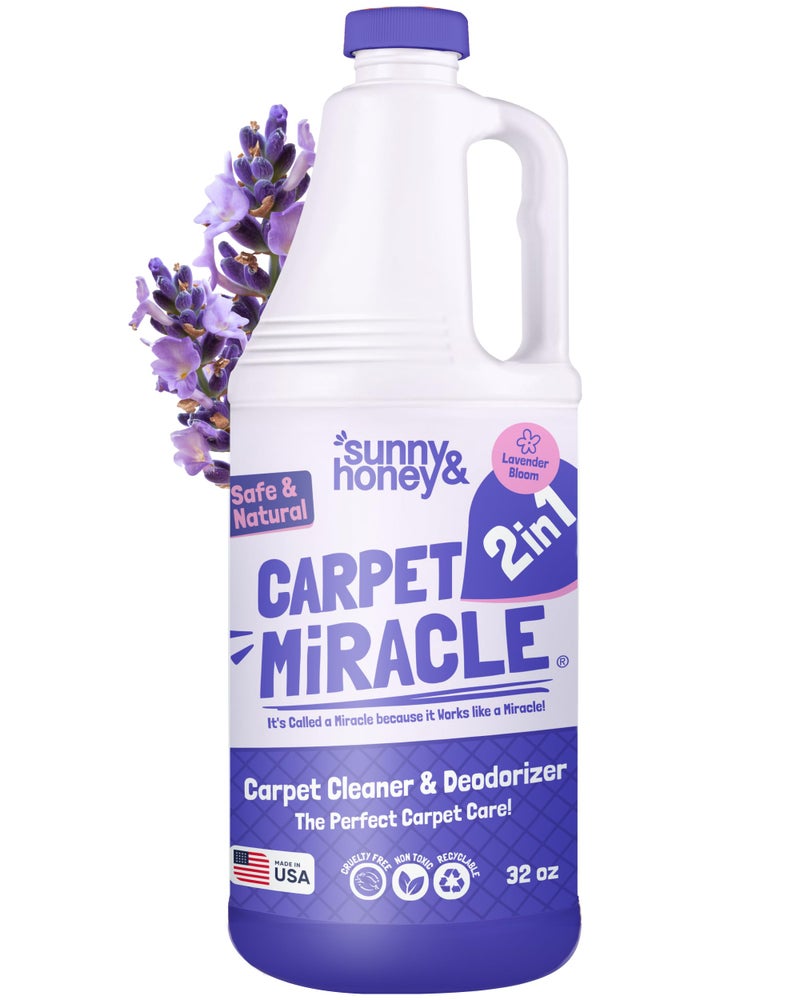 Sunny & Honey Carpet Cleaner Solution - 32 Fl Oz, Light Lavender - Deep Stain Remover & Odor Deodorizer - Pet Carpet Cleaner & Rug Shampoo - Image 1