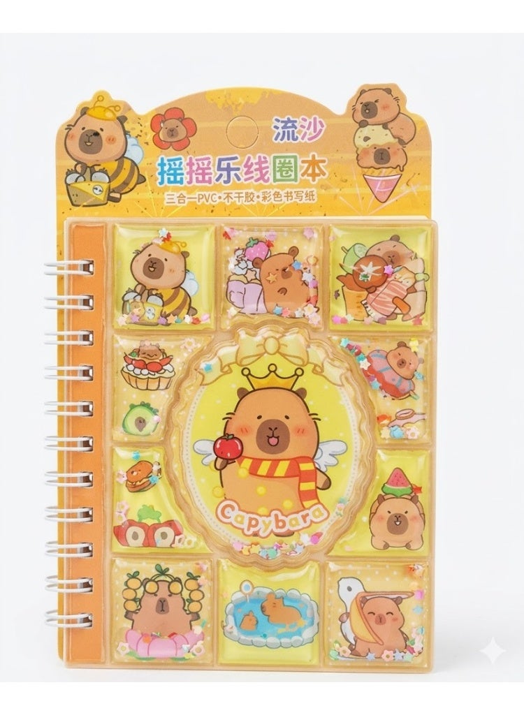 2 -دفتر ملاحظات سلكي بتصميم كابيبارا (Capybara) ثلاثي الأبعاد مع غلاف تفاعلي متحرك (جليتر متلألئ) - نوت بوك كرتوني لطيف للمدرسة