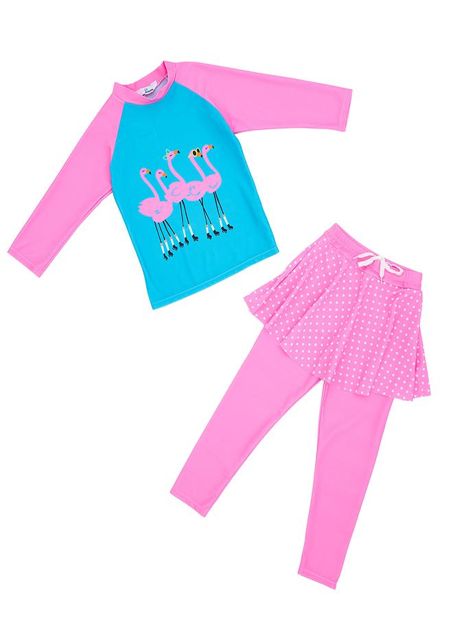 بيبي كلو فلامنجو طقم سباحة قطعتين للبنات مع تنورة وسروال ضيق - Image 1