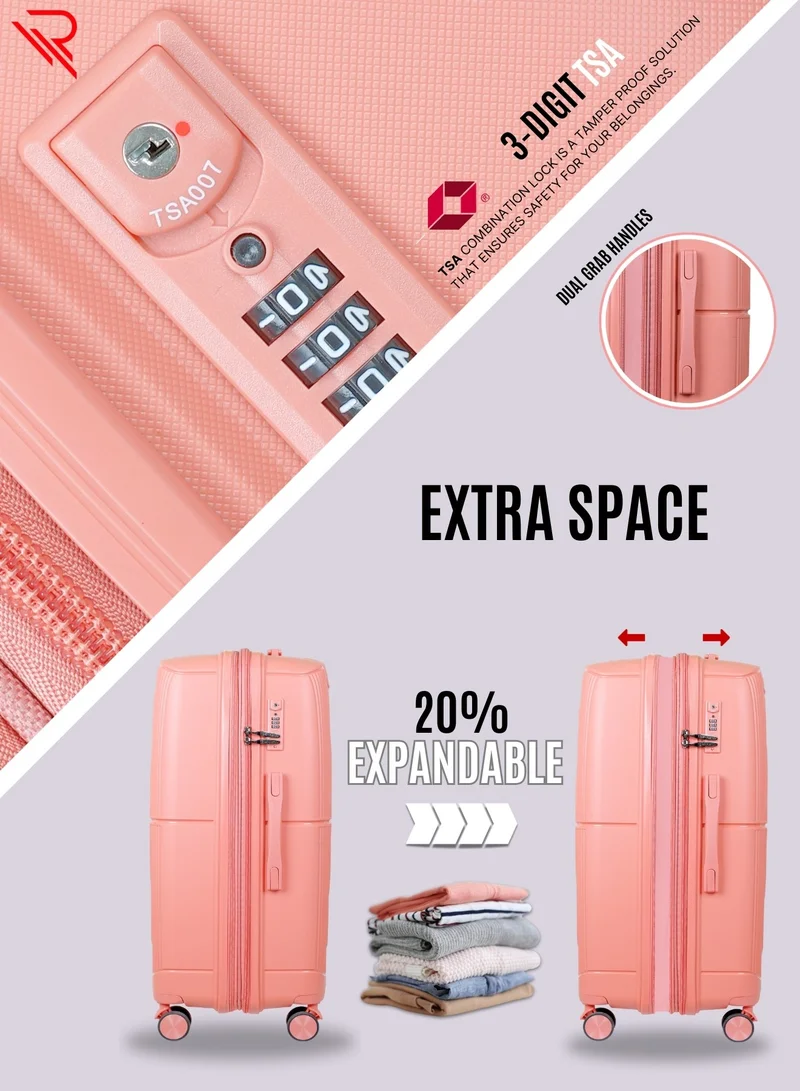 Reflection REFLECTION High Quality PP Checked Suitcase Lightweight Hardshell Durable Expandable Vertical Series Travel Luggage Trolley with Double Spinner Wheels and TSA Lock Rose Gold 28