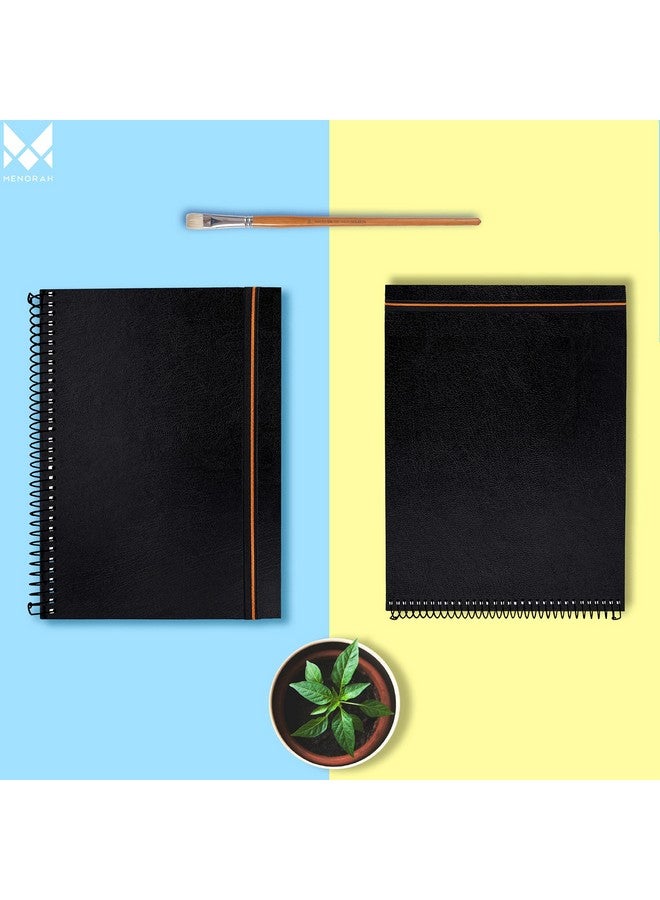 MENORAH Paper - A5 - Artist Sketchbook - 180 Gsm- Spiral Bound, Sketch Book - 100 Pages/50 Sheets (Size 21.0 Cm X 14.8 Cm) - Solid Silver Metal Spiral - Drawing Book - Portrait(Black), Oil Paint - Image 3
