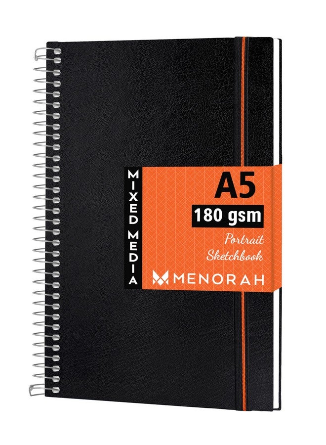 MENORAH Paper - A5 - Artist Sketchbook - 180 Gsm- Spiral Bound, Sketch Book - 100 Pages/50 Sheets (Size 21.0 Cm X 14.8 Cm) - Solid Silver Metal Spiral - Drawing Book - Portrait(Black), Oil Paint - Image 1
