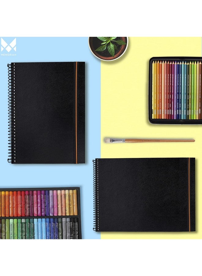 MENORAH Paper - A5 - Artist Sketchbook - 180 Gsm- Spiral Bound, Sketch Book - 100 Pages/50 Sheets (Size 21.0 Cm X 14.8 Cm) - Solid Silver Metal Spiral - Drawing Book - Portrait(Black), Oil Paint - Image 5