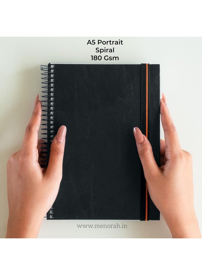 MENORAH Paper - A5 - Artist Sketchbook - 180 Gsm- Spiral Bound, Sketch Book - 100 Pages/50 Sheets (Size 21.0 Cm X 14.8 Cm) - Solid Silver Metal Spiral - Drawing Book - Portrait(Black), Oil Paint - Image 2