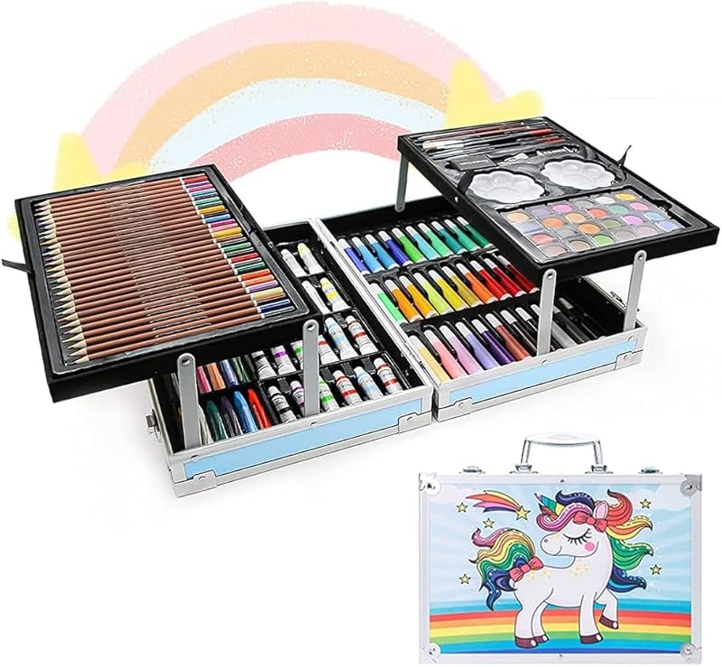 Fantastic-Kids-Toys 145 Piece Deluxe Drawing Set, Drawing Toys with Pens, Paints, Watercolors and Crayons, Professional Color Toys Gifts for Girls (Blue)
