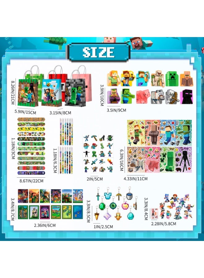 ILovhaprty 177 Pcs Minecraft Party Favor Set for 12 Guests – Block-Themed Gift Bundle with Gift Bags Mini Notebooks Slap Bands Pens Temporary Tattoos DIY Stickers LOMO Cards Keychains & 3D Puzzles, Perfect Kids Birthday Return Gifts for RMinecraft Party Decorations - Image 2
