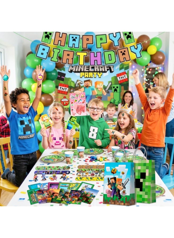 ILovhaprty 177 Pcs Minecraft Party Favor Set for 12 Guests – Block-Themed Gift Bundle with Gift Bags Mini Notebooks Slap Bands Pens Temporary Tattoos DIY Stickers LOMO Cards Keychains & 3D Puzzles, Perfect Kids Birthday Return Gifts for RMinecraft Party Decorations - Image 4
