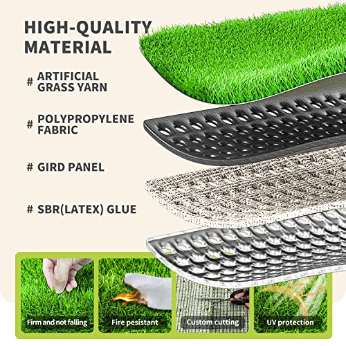 LOOBANI Realistic Artificial Grass Rug Indoor Outdoor, Dog Grass Mat with Drainage Holes and Replacement Artificial Grass Turf, Fake Grass for Garden Lawn Landscape Balcony Decoration, 3 Feet x 5 Feet - Image 4