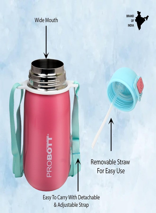 Probott Cutie 500ml Stainless Steel Hot & Cold Water Bottle for 3-5yrs Kids, Pink | Double Walled Vacuum Flask | Sipper Bottle with Straw & Strap for School | Perfect for Toddlers | Leak Proof - Image 3