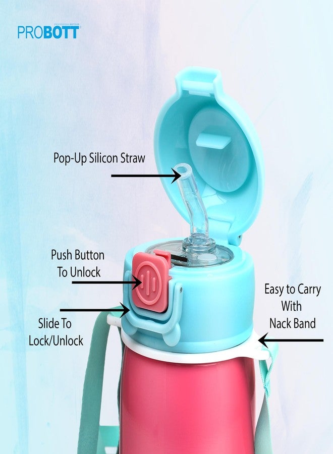 Probott Cutie 500ml Stainless Steel Hot & Cold Water Bottle for 3-5yrs Kids, Pink | Double Walled Vacuum Flask | Sipper Bottle with Straw & Strap for School | Perfect for Toddlers | Leak Proof - Image 2