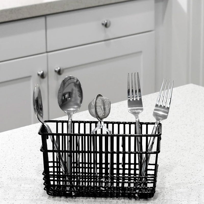 Better Houseware Utensil Drying Rack, Silverware Drying Basket with Hooks, 3-Compartment Steel Holder, Fits Most Dish Racks and Wall Grids, 2 x 8 x 4 Inch, Black - Image 2