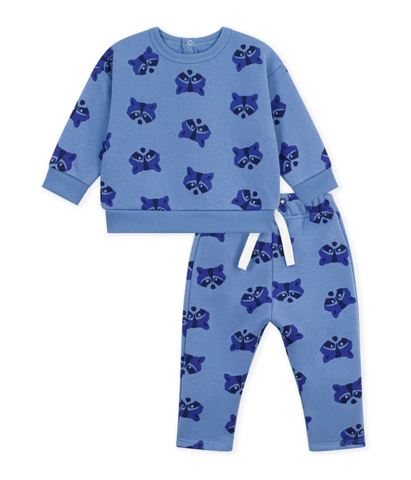 بيتي باتو Babies' Sweatshirt And Trousers Set In Animal-Themed Printed Cotton