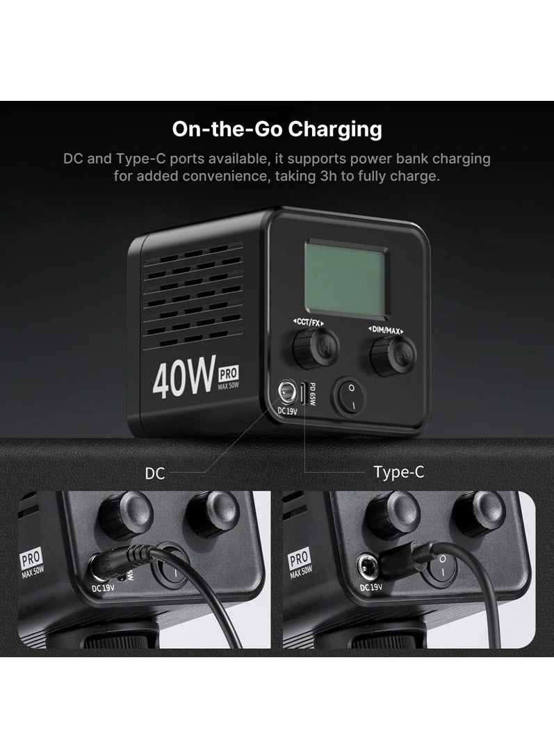 يولانزي إضاءة فيديو LED محمولة L023 بقوة 40 وات ثنائية اللون، إضاءة استوديو فوتوغرافي COB بدرجة حرارة 2500K-6500K، سعة 3400 مللي أمبير لمتابعة البث المباشر للفيديو. - Image 2