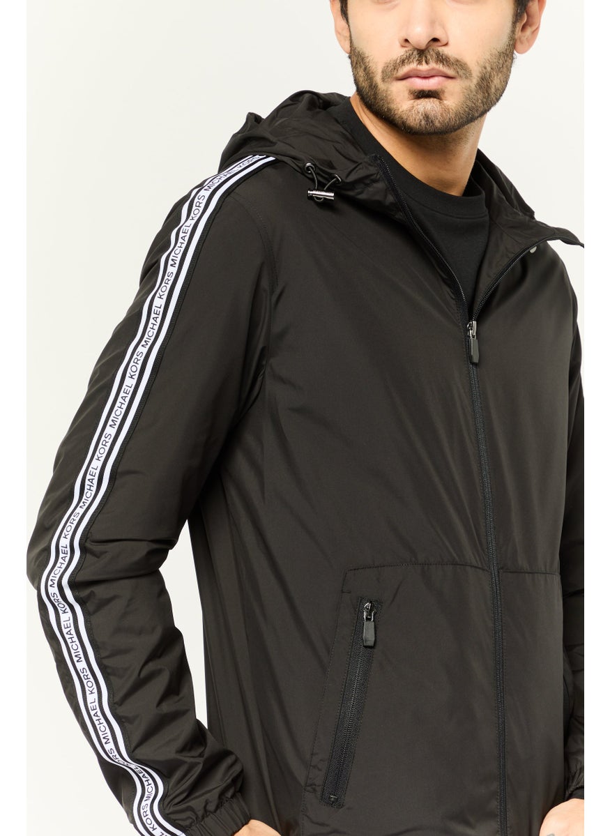 Michael Kors - Men Linear Logo Long Sleeve Windbreaker Jacket, Black - Image 1