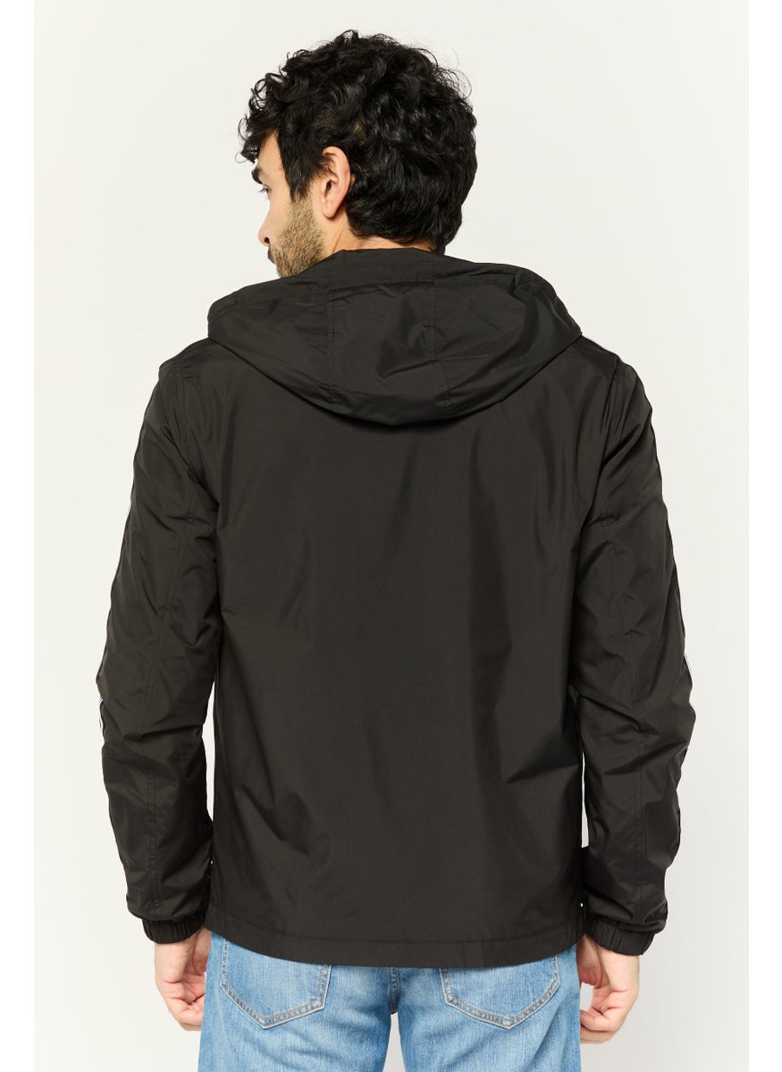 Michael Kors - Men Linear Logo Long Sleeve Windbreaker Jacket, Black - Image 1