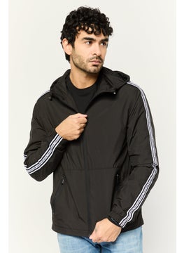 Men Linear Logo Long Sleeve Windbreaker Jacket, Black