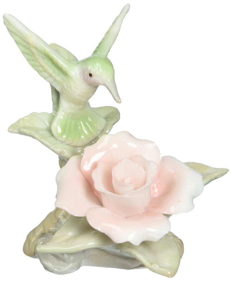 Cg Cosmos 96441 Fine Porcelain Mini Hummingbird with Rose Figurine 3Inch Green
