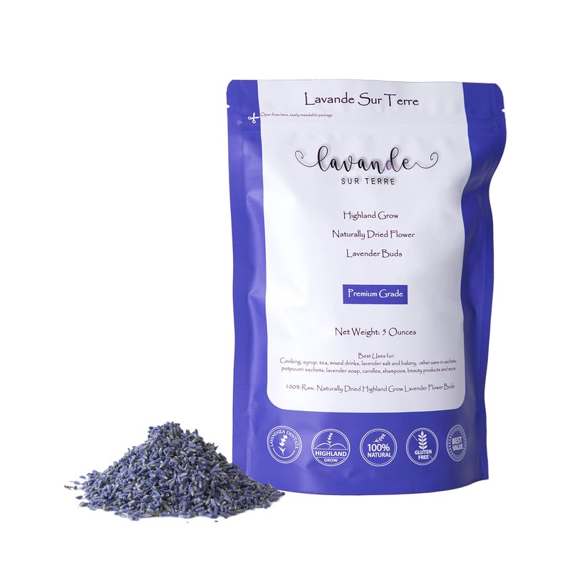 Lavande Sur Terre Lavande Sur Terre Dried Lavender Flower Buds for Crafts Baking Tea DIY Projects Sachets  Fresh Fragrance 5 Ounces Bag LVN1