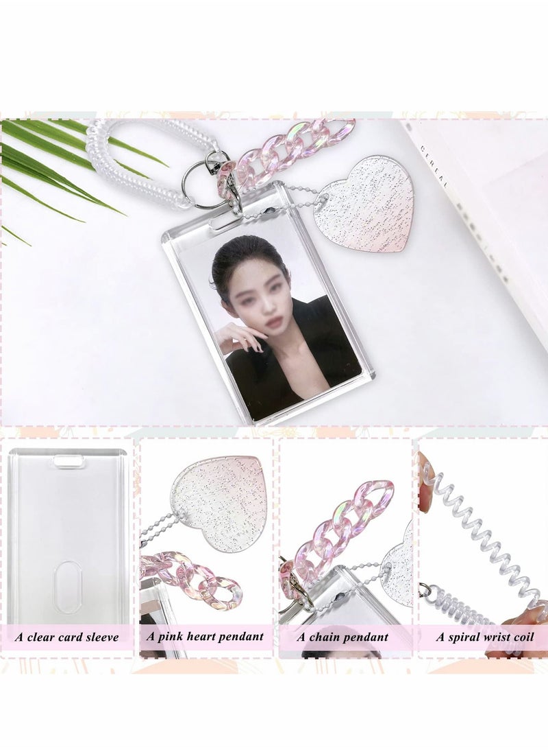 Y&D Acrylic Photocard Holders Keychain ID Badge Holder with Spiral Wrist Coil Transparent Card Waterproof Photo Protector for School Office Access Women Girls (Pink, 2Pcs)  - Image 3