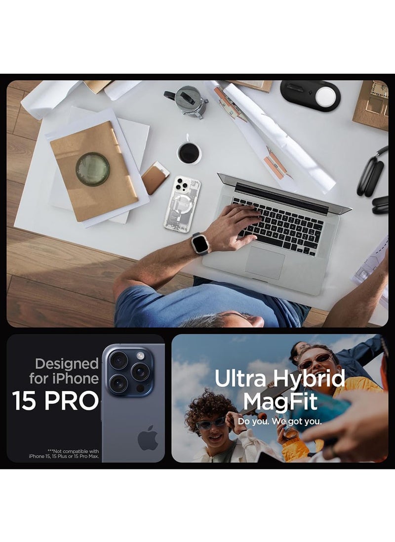 Spigen Ultra Hybrid MagFit for iPhone 15 Pro Case Cover with MagSafe - Zero One White  - Image 2