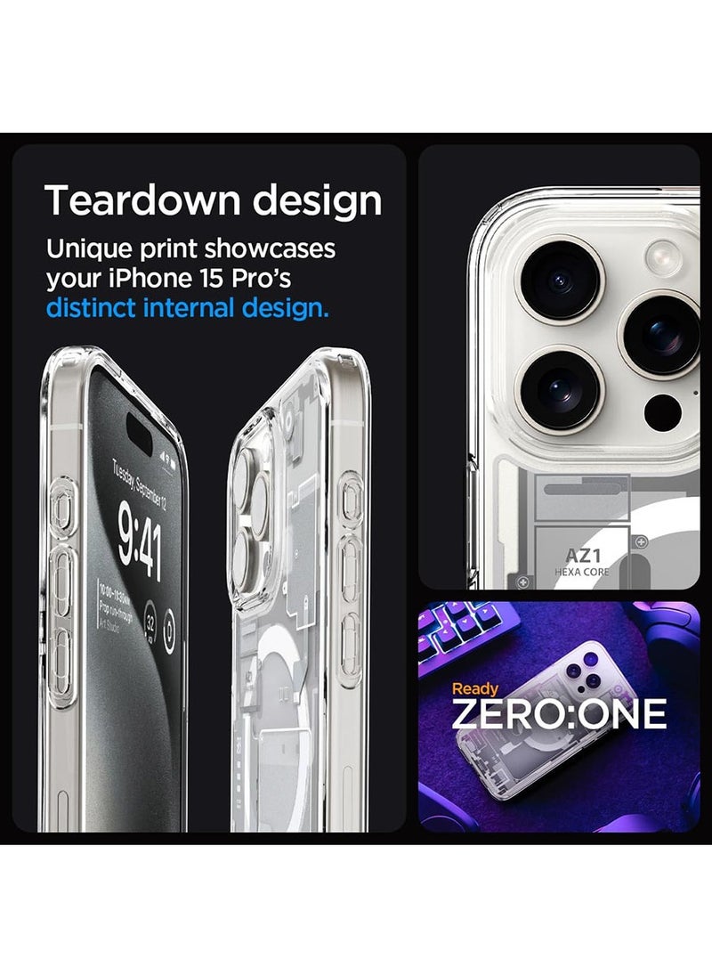 Spigen Ultra Hybrid MagFit for iPhone 15 Pro Case Cover with MagSafe - Zero One White  - Image 3