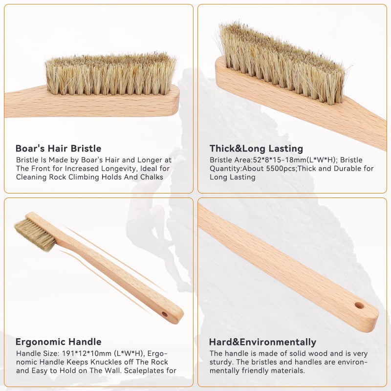 TWO STONES Rock Climbing Brush & Bouldering Brush with Thick Ultra Durable Boar's Hair Bristles and Ergonomic Handle for All Climbing Holds & Climbing Chalk Types Indoor or Outdoor (CJ-CB2028B (2 PCS)) - Image 4