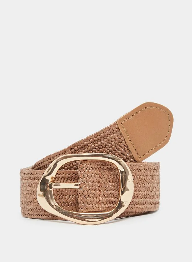 Styli Woven Raffia Belt with Gold Buckle