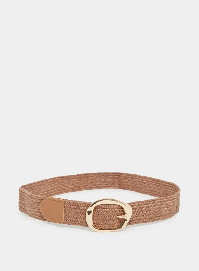Styli Woven Raffia Belt with Gold Buckle
