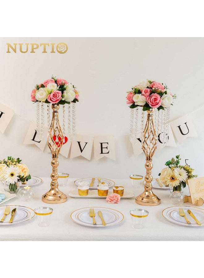 NUPTIO 2 Pcs Crystal Flower Stand Wedding Centerpieces For Tables 21.7In 55Cm Tall Elegant Metal Flower Arrangement Stand Tabletop Metal Flower Vase For Wedding Party Dinner Event Hotel Home Decor - Image 4