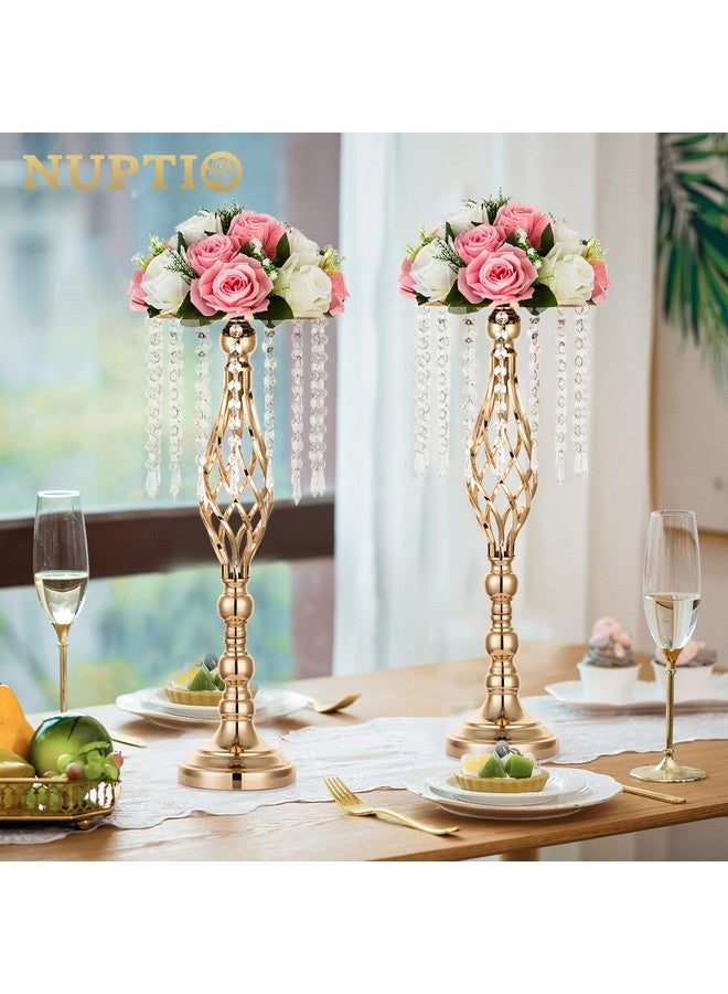 NUPTIO 2 Pcs Crystal Flower Stand Wedding Centerpieces For Tables 21.7In 55Cm Tall Elegant Metal Flower Arrangement Stand Tabletop Metal Flower Vase For Wedding Party Dinner Event Hotel Home Decor - Image 3