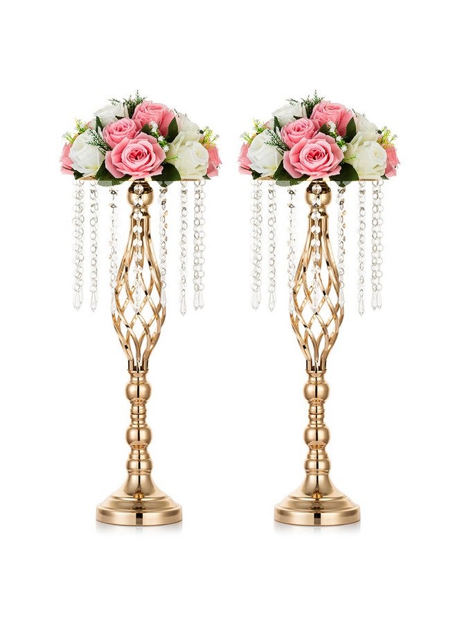 NUPTIO 2 Pcs Crystal Flower Stand Wedding Centerpieces For Tables 21.7In 55Cm Tall Elegant Metal Flower Arrangement Stand Tabletop Metal Flower Vase For Wedding Party Dinner Event Hotel Home Decor - Image 1