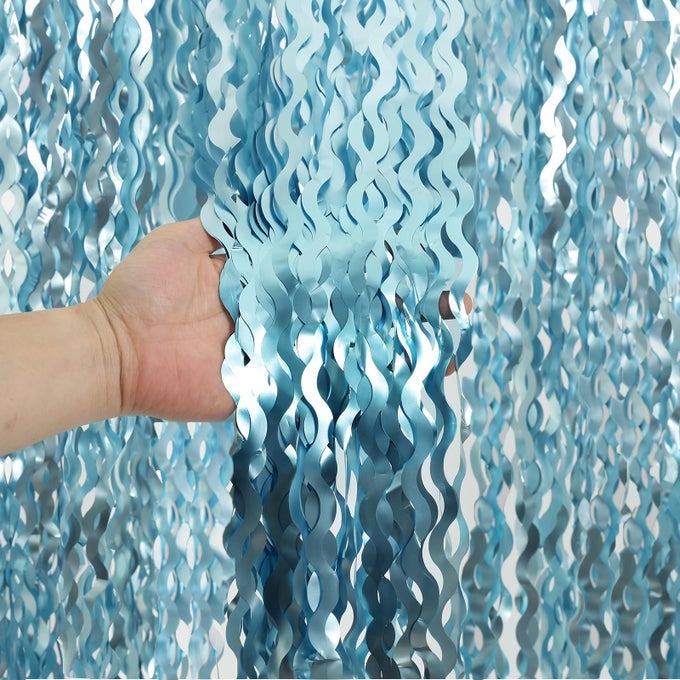 4 PACK WAVY BLUE FOIL FRINGE CURTAIN 33X66 FEET BLUE STREAMERS TINSEL BACKDROP FOR UNDER THE SEA PARTY DECORATIONS OCEAN BACKDROP MERMAID BIRTHDAY DECORATIONS