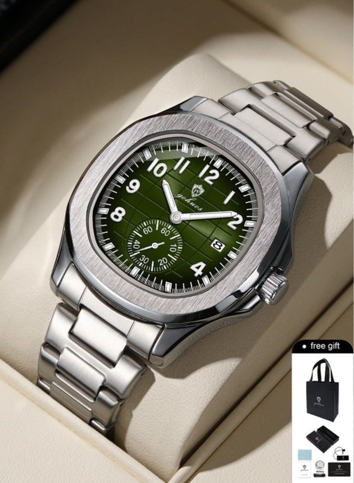 GOHUOS Men's Top Brand Watches- Luxury Stainless Steel Band Analog with Calendar Waterproof Classic Quartz Wrist Watches - 42mm - Father or Boyfriend Gift - Image 1