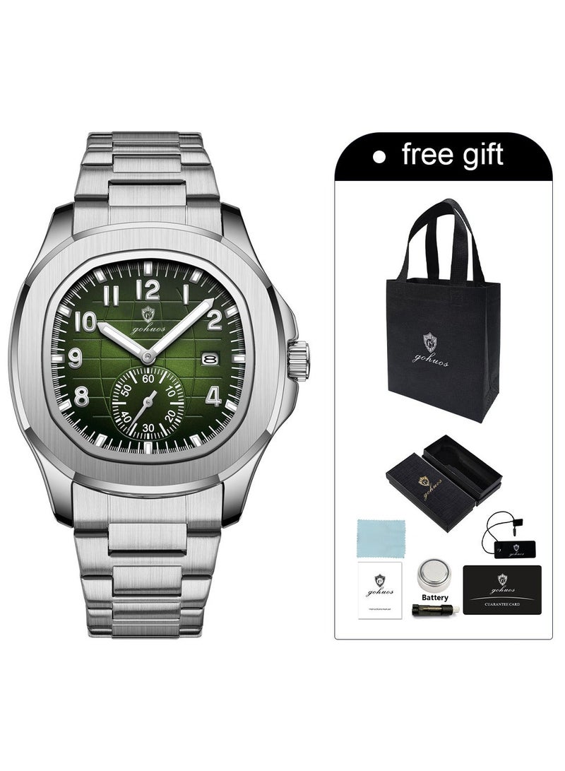 GOHUOS Men's Top Brand Watches- Luxury Stainless Steel Band Analog with Calendar Waterproof Classic Quartz Wrist Watches - 42mm - Father or Boyfriend Gift - Image 2