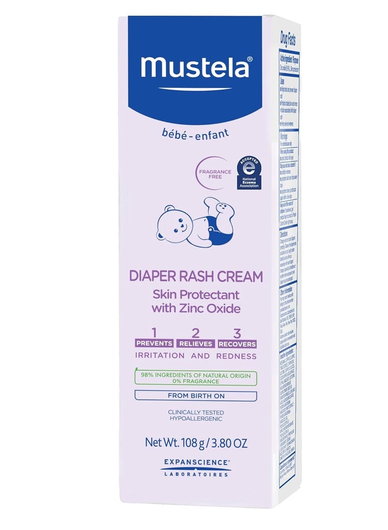 Mustela Baby Diaper Rash Cream 123 - Skin Protectant with Zinc Oxide - Fragrance Free & Paraben Free - with 98% Natural Ingredients - Various Packaging - Image 2