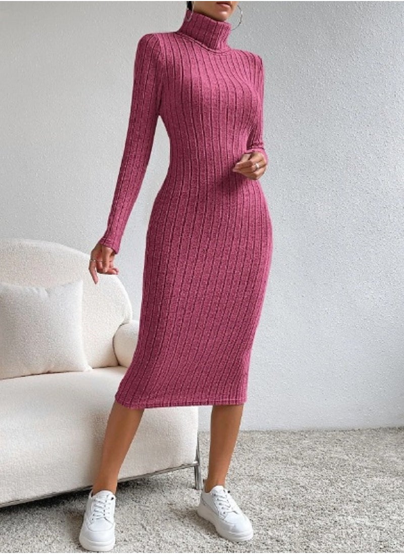 Shein - SHEIN  Turtleneck Ribbed Knit Bodycon Dress - Image 1