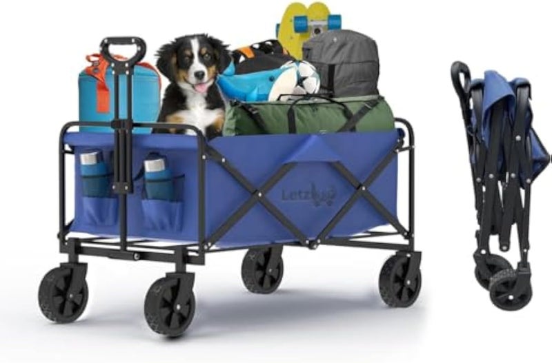 YumLock Folding Camping Multi Function Outdoor Wagon Shopping Cart & Bags & Trolleys - Blue, Blue - Image 1