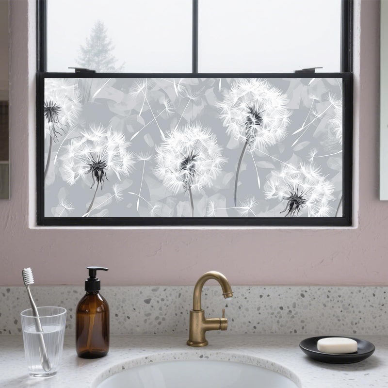 IVN Privacy Window Film Stained Glass Style 39.3x17.7 Inch Static Cling Decorative Window Film with Dandelion Design for Bathroom Kitchen Office - Image 1