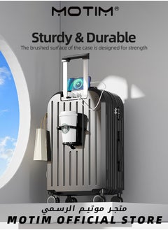 Motim Travel Luggage Carry On Luggage with Spinner Wheels Aluminum Framed Carry On Suitcase with USB Port & Cup Holder & Phone Holder Large Checked-in Luggage  - Image 2