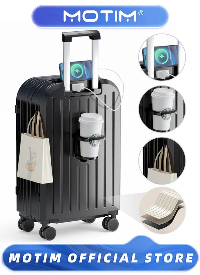 Motim - Travel Luggage Carry On Luggage with Spinner Wheels Aluminum Framed Carry On Suitcase with USB Port & Cup Holder & Phone Holder Large Checked-in Luggage - Image 1
