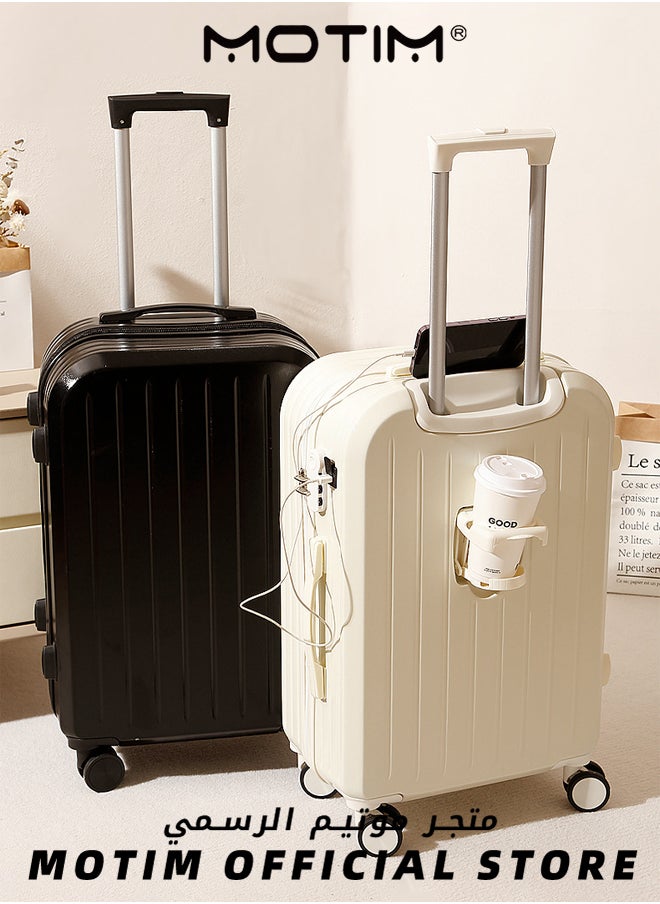 Motim - Travel Luggage Carry On Luggage with Spinner Wheels Aluminum Framed Carry On Suitcase with USB Port & Cup Holder & Phone Holder Large Checked-in Luggage - Image 1