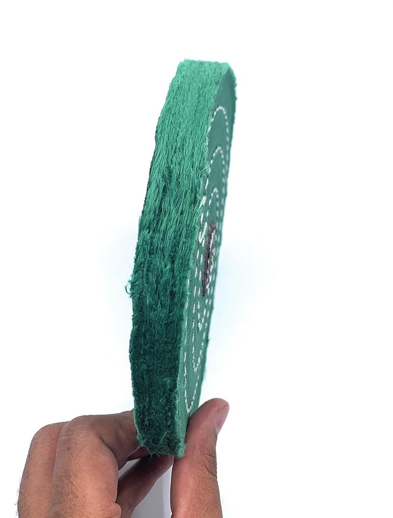 Aone Polishing Green Muslin Cloth Buff 6x50 Folds 2pcs Stitched Buffing Wheel with Leather Hub to Polish Buff Gold Silver Other Metals for Jewellery Watchmaking Hobby Craft for Bench Grinder - Image 2